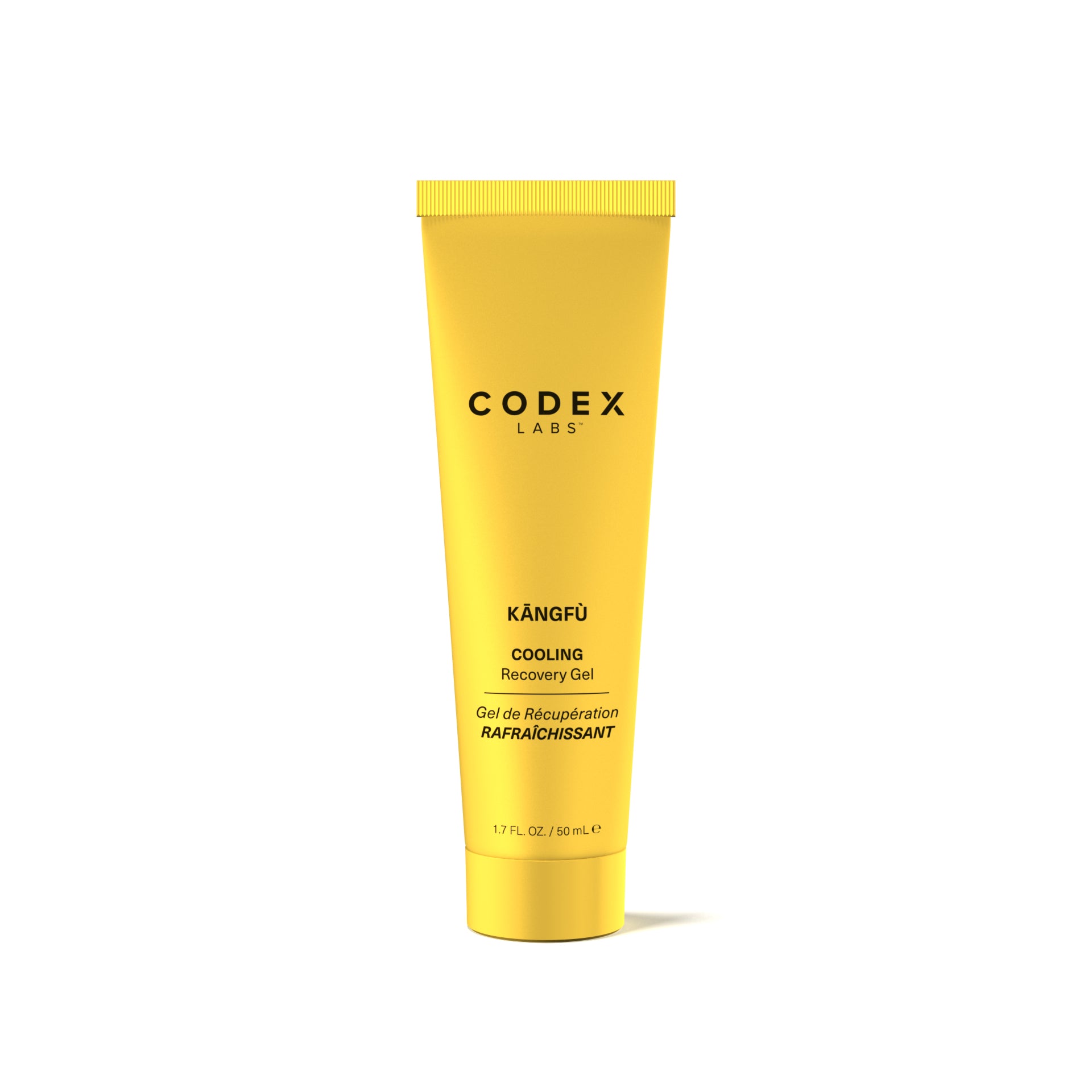 Yellow tube of Codex Labs Kängfu Cooling Recovery Gel on a white background
