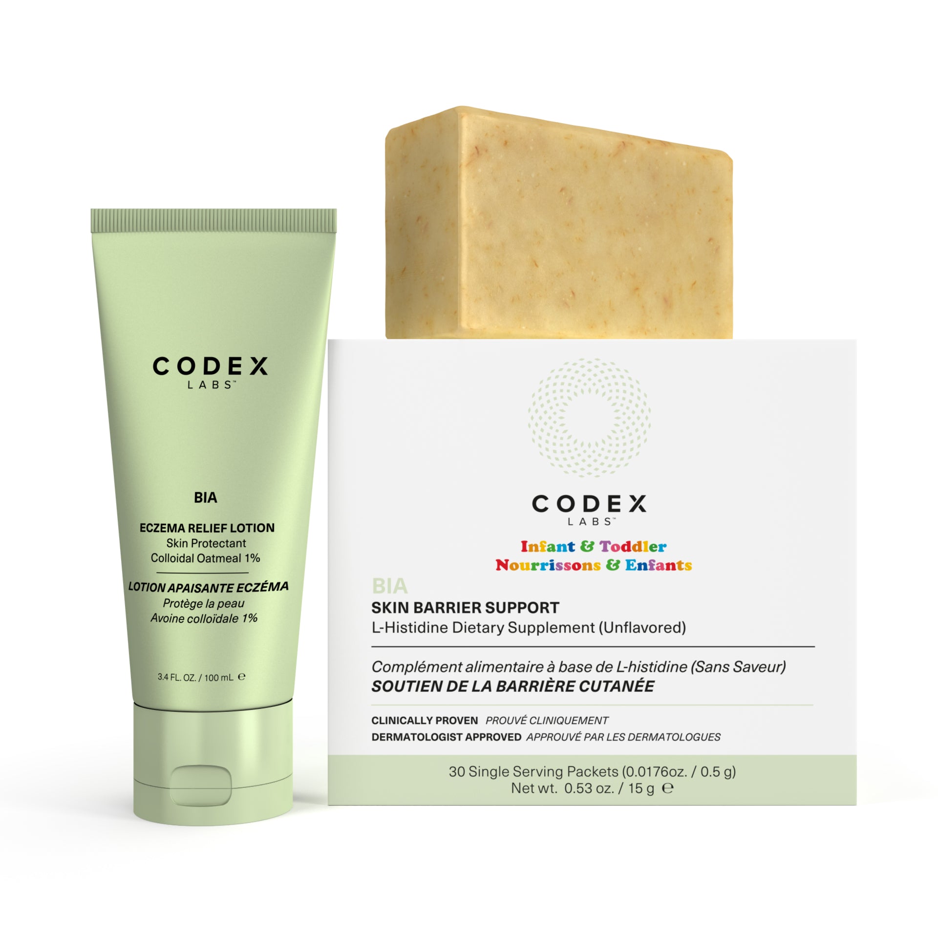 Codex Labs skincare products including a tube and a box on a white background