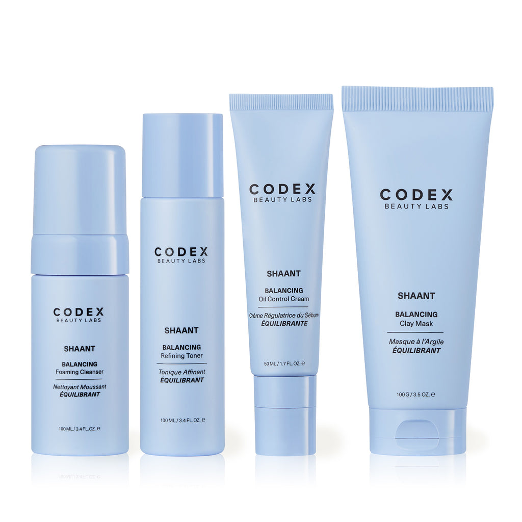 Image of the Oily Acne prone skin set, four products side by side.