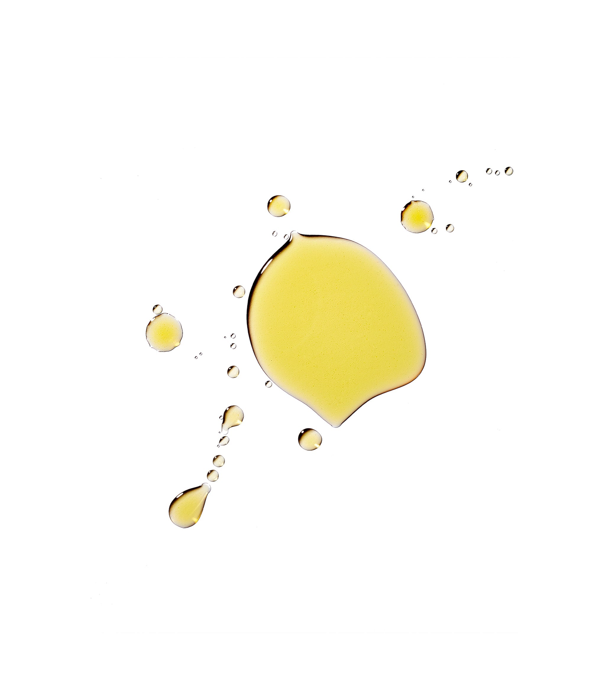 Image of a drop of oil on a white background.
