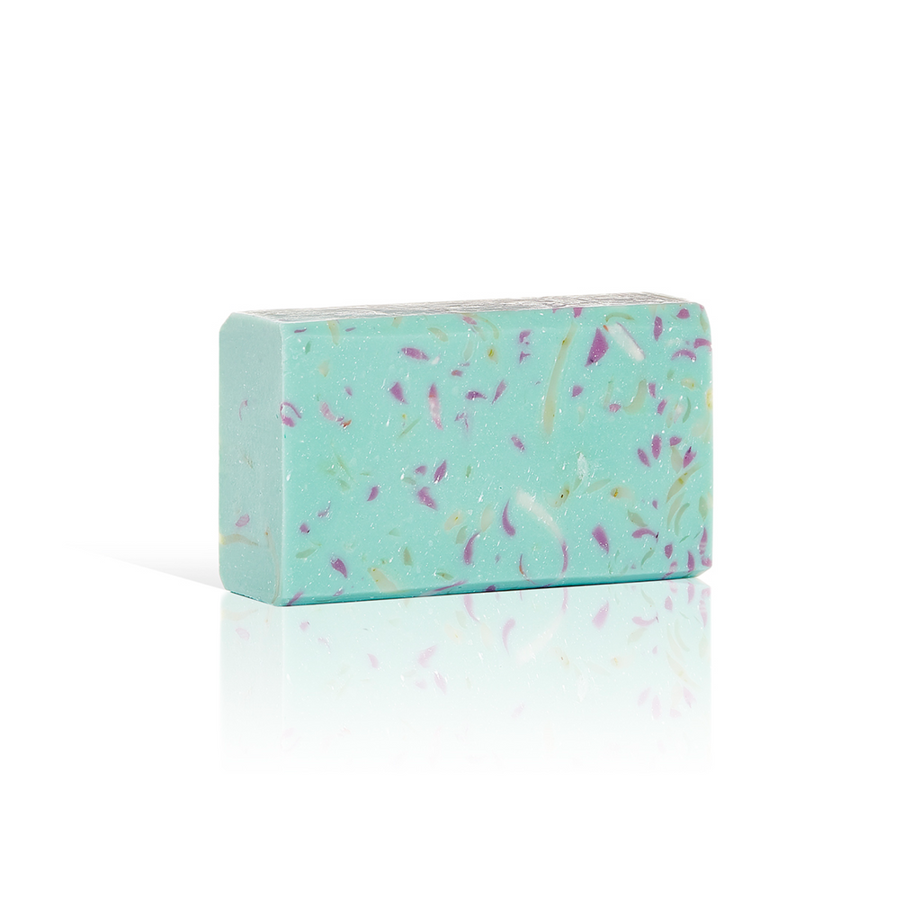 Image of the blue planet soap on a white background. 