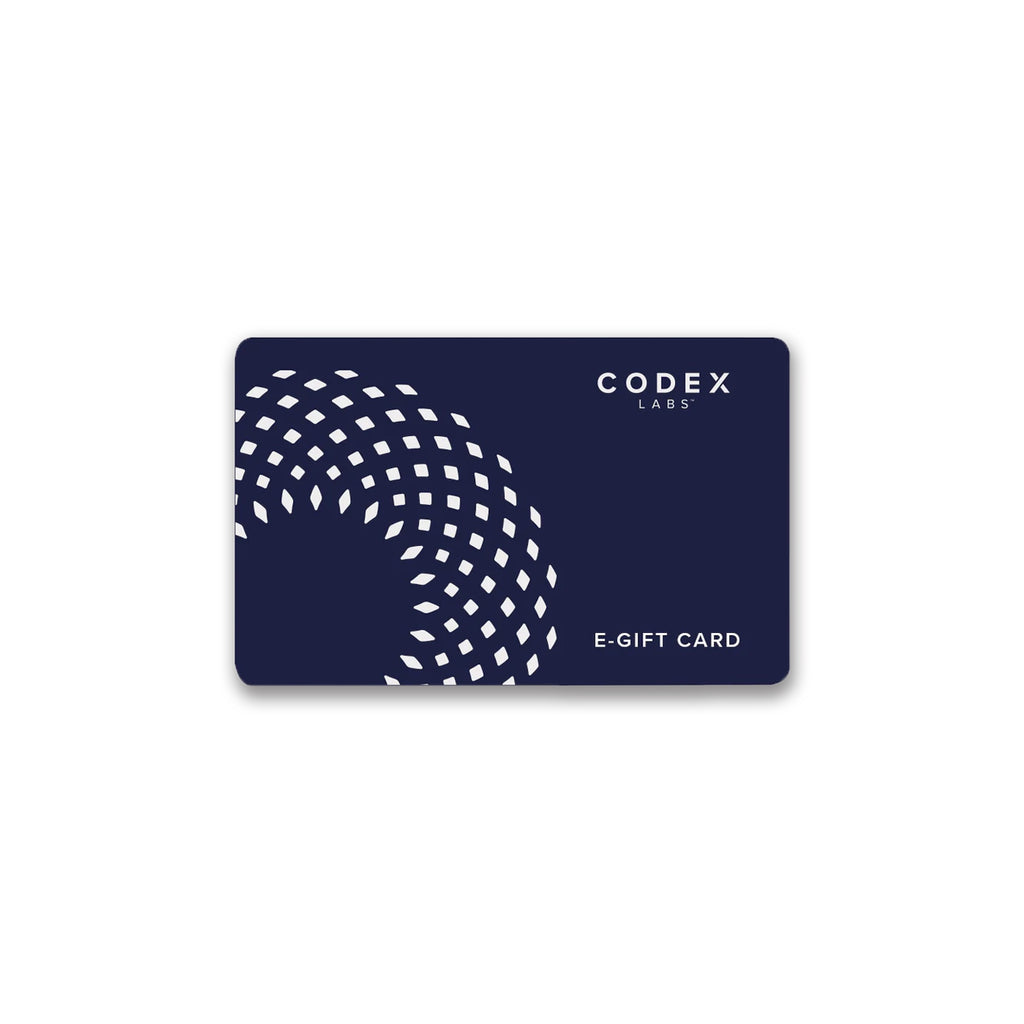 Codex dark blue gift card on a white background.