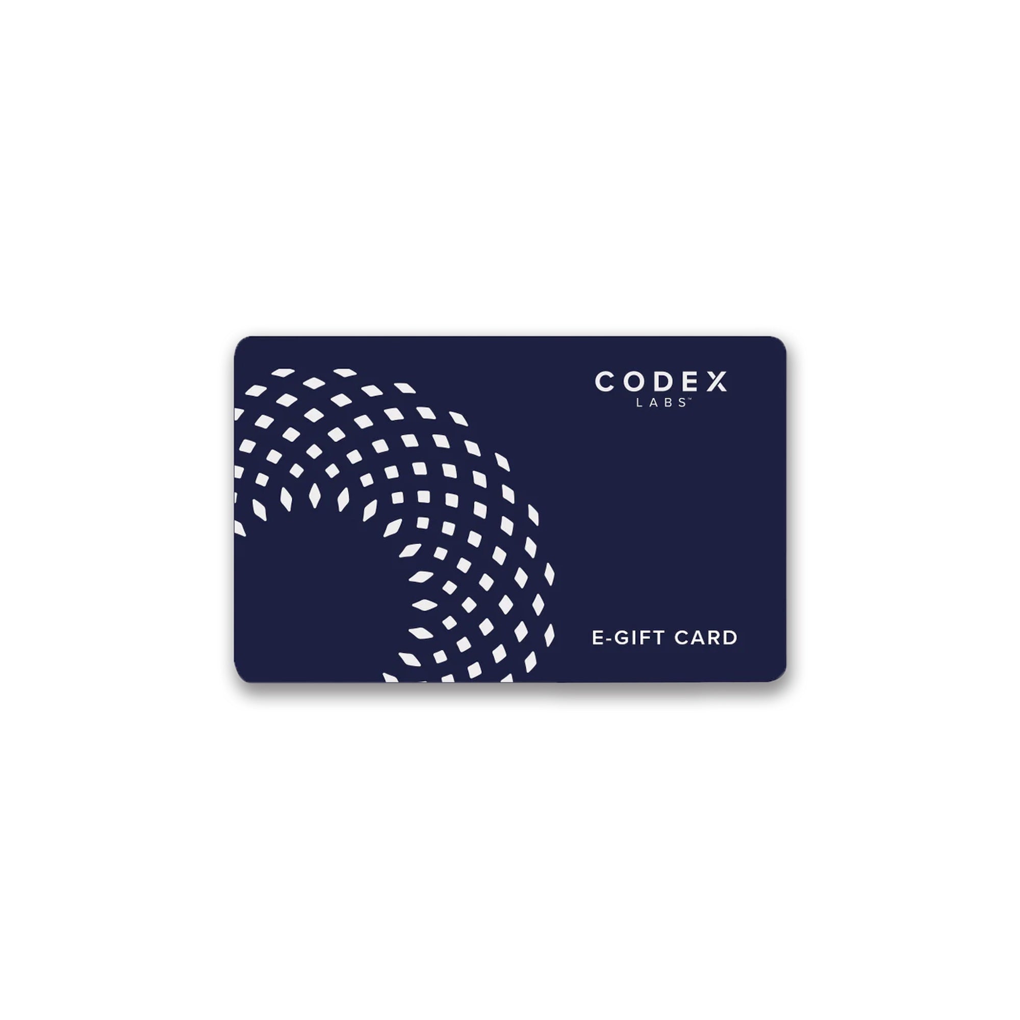 Codex dark blue gift card on a white background.